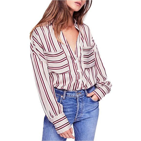 Free People Tops - Free People Womens Striped Button Up Shirt, Off-White, NWT